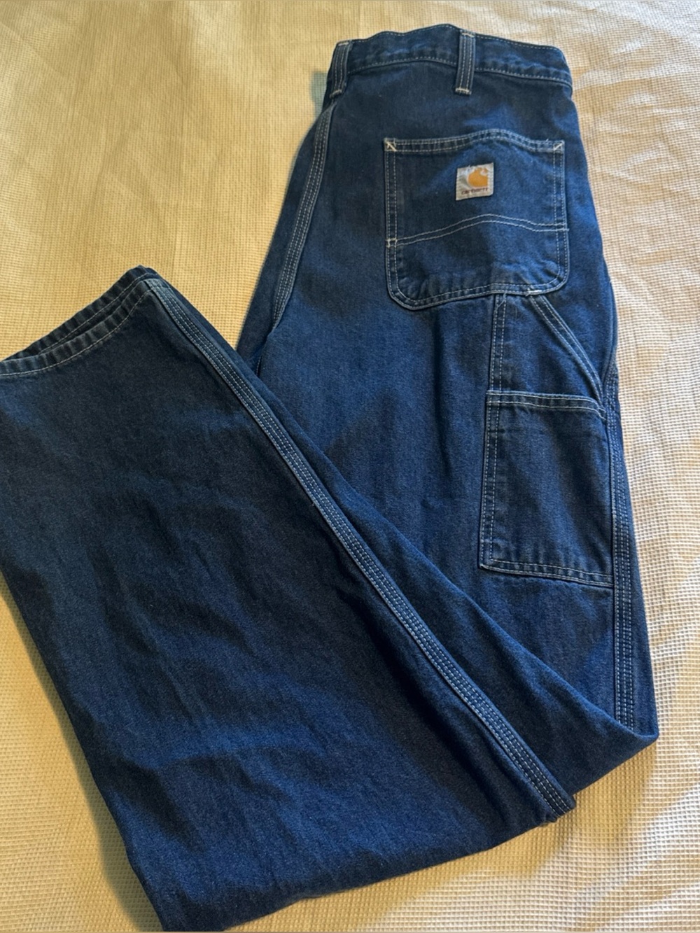 Carhartt Dungaree Fit Jeans Mens 36x36 Blue Denim Work Pants Relaxed Carpenter